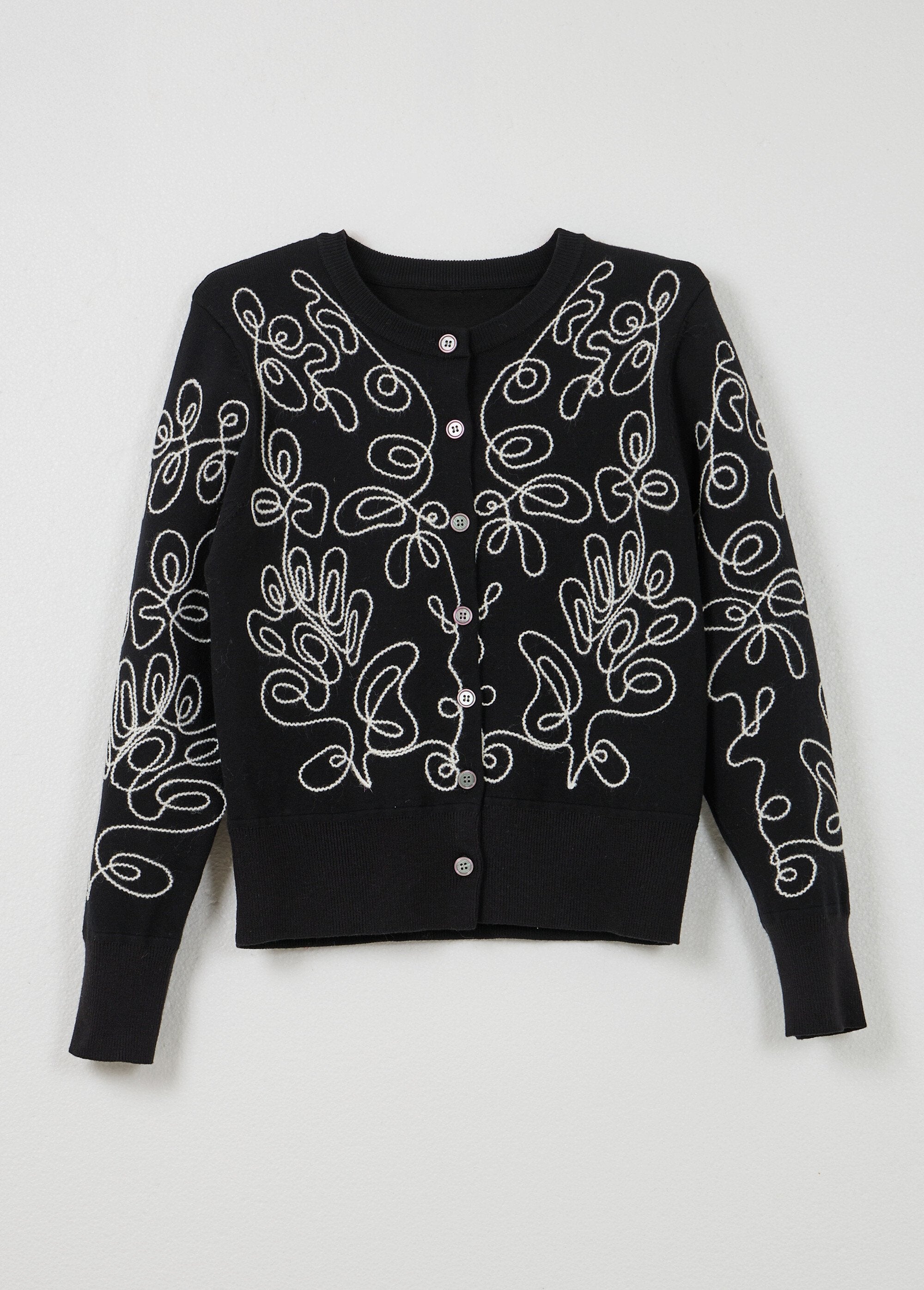 Embroidered_short_button-down_cardigan_vest_Black_and_ecru_AP1_slim