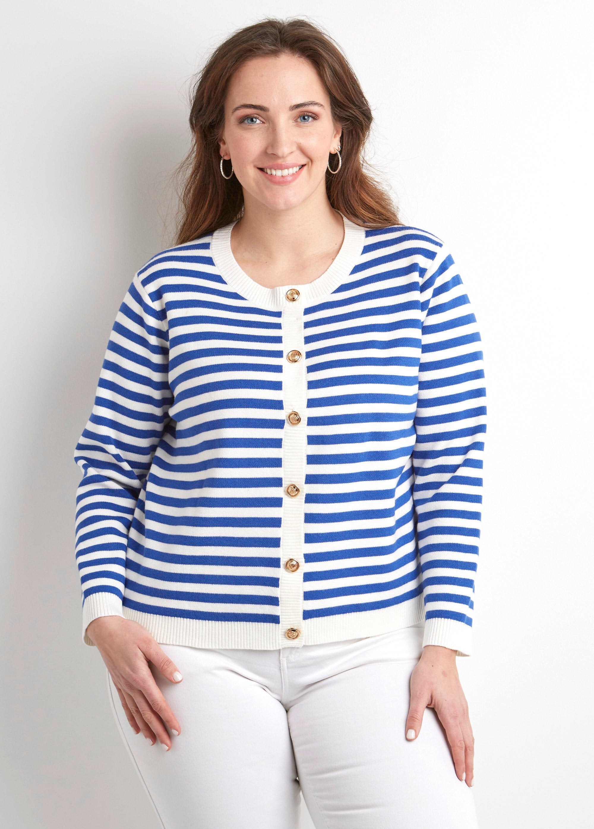 Striped_round_neck_buttoned_short_cardigan_vest_Blue_stripe_FA1_curvy