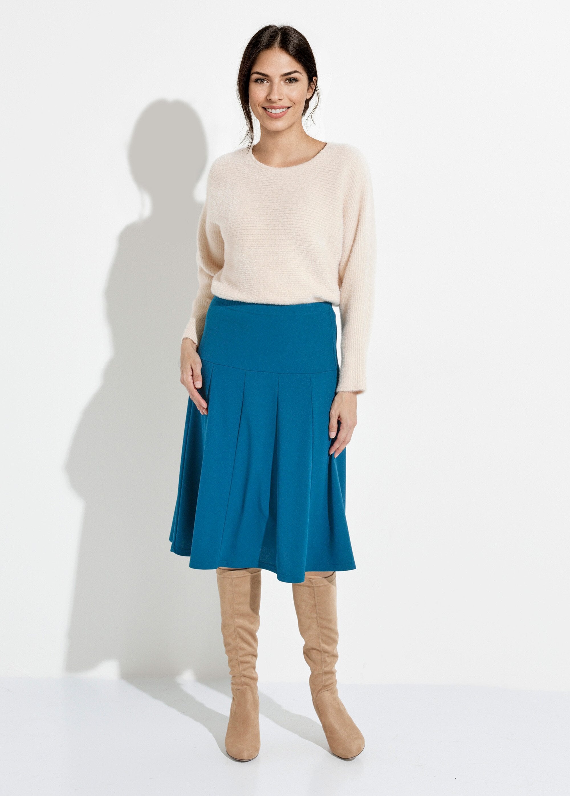 Plain_mid-length_flared_skirt_with_elasticated_waistband_Duck_SF1_slim