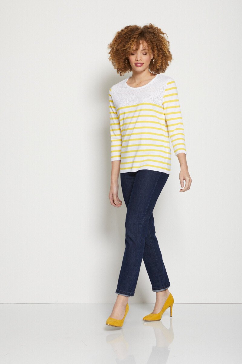 Striped_sweater_with_openwork_knit_round_neck_Yellow_stripe_SF1_slim