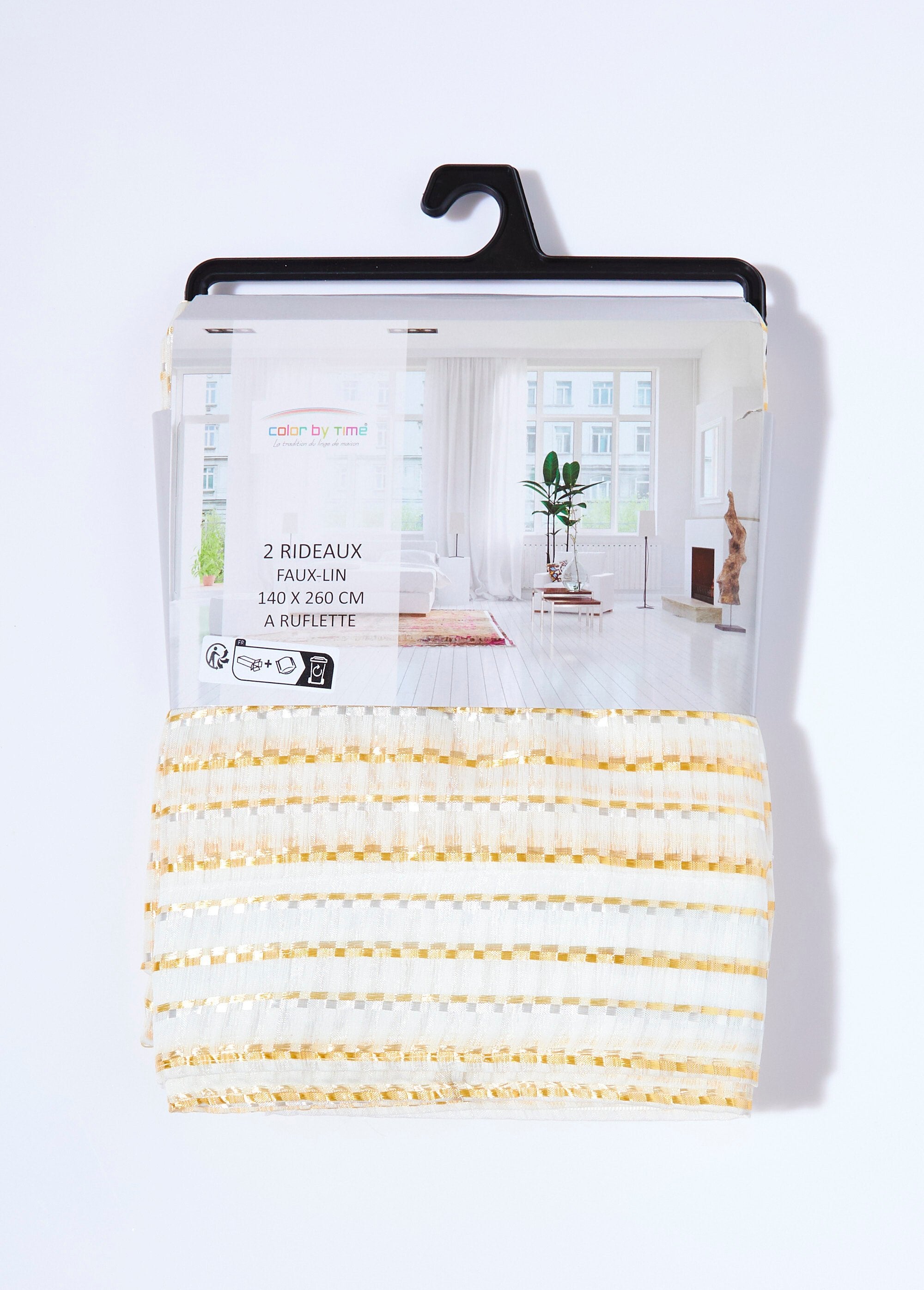 One-panel_curtain_with_gathered_headings,_two-tone_Ochre_stripe_DE2_slim