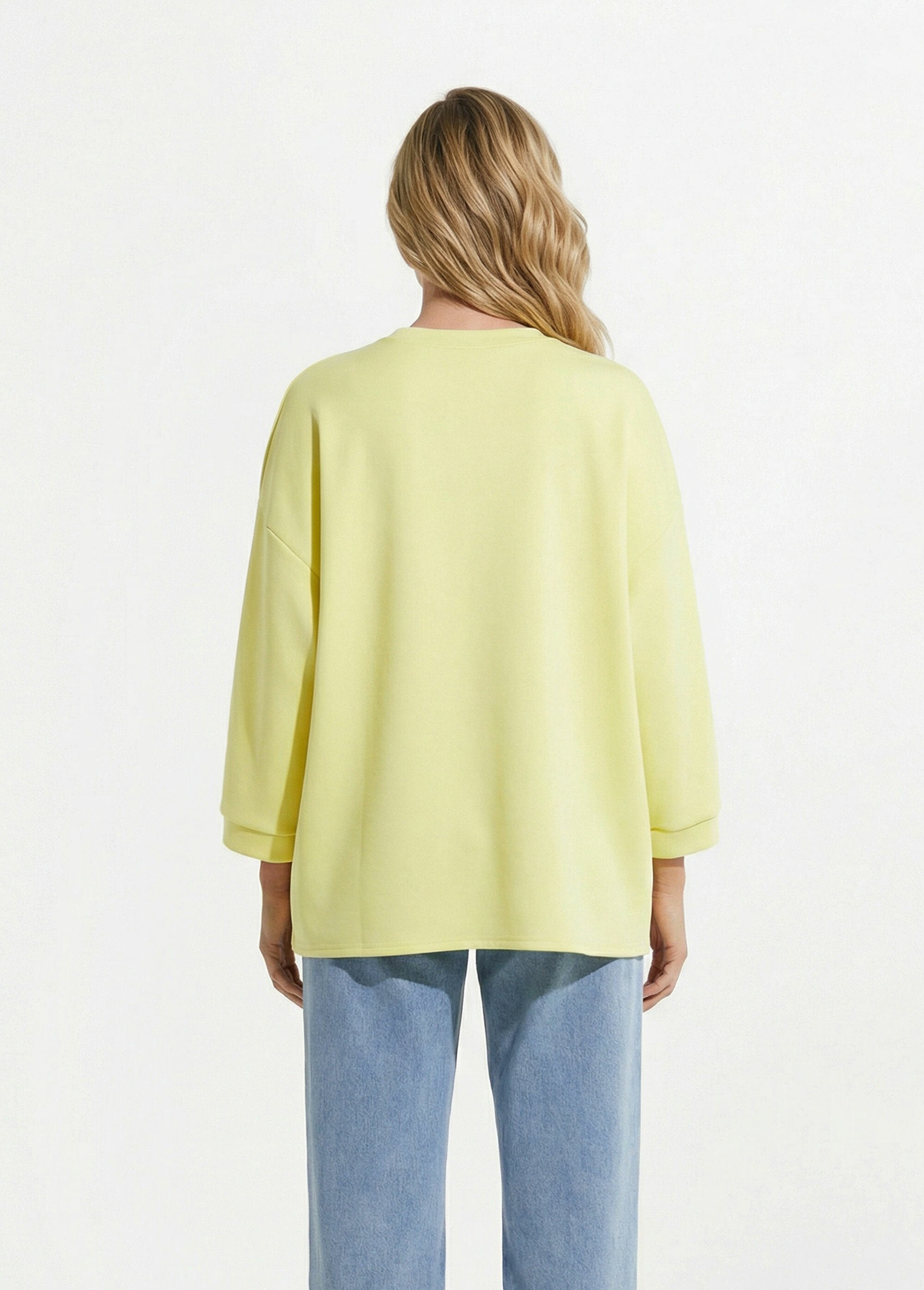 Sweat_shirt_large_col_rond,_manches_3/4_Jaune_clair_DO1_slim