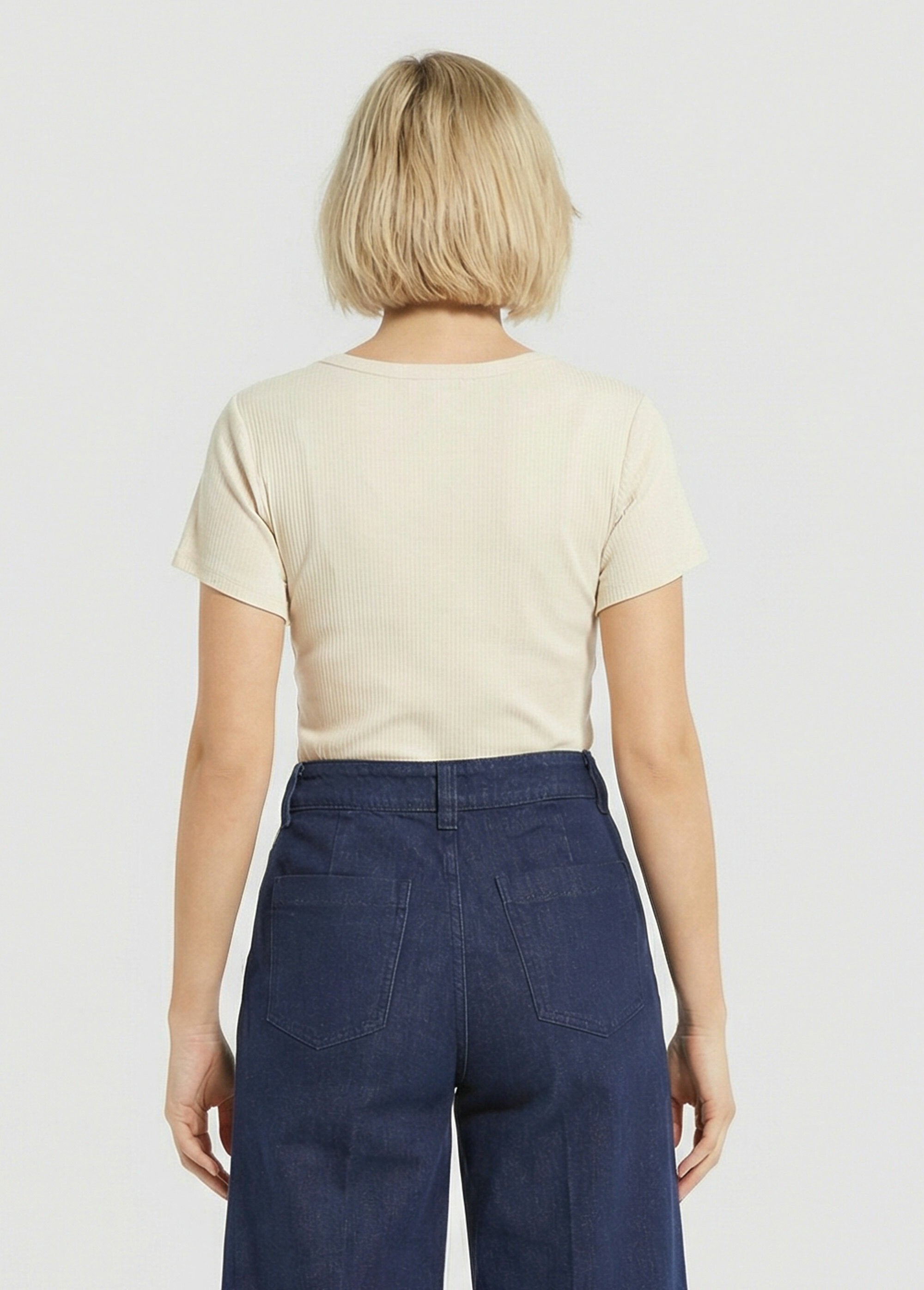 T-shirt_col_V_jersey_cotelé,_Essentiel_Ecru_DO1_slim