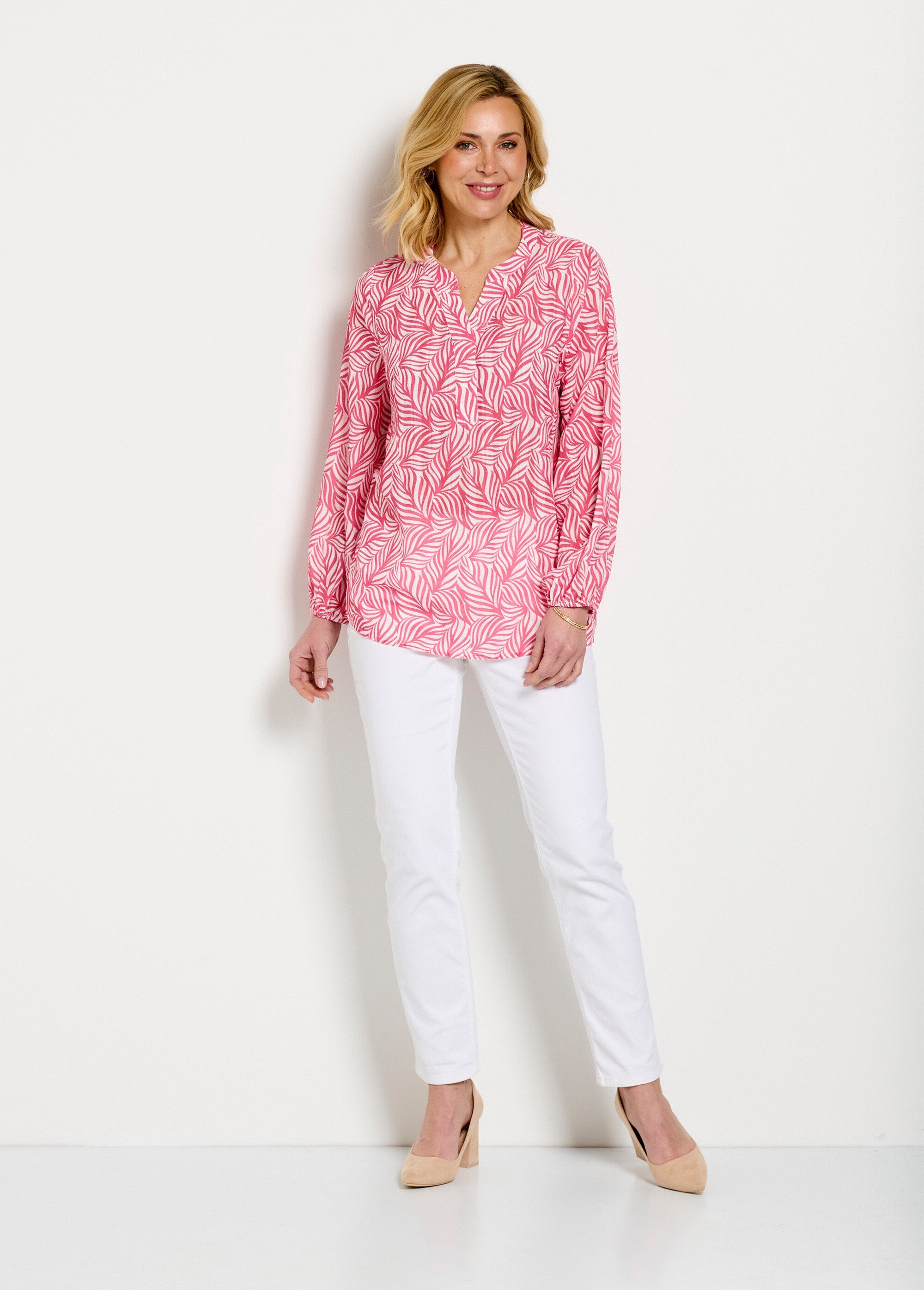 Long_buttoned_tunic_with_3/4_sleeves_Pink_and_white_SF1_slim