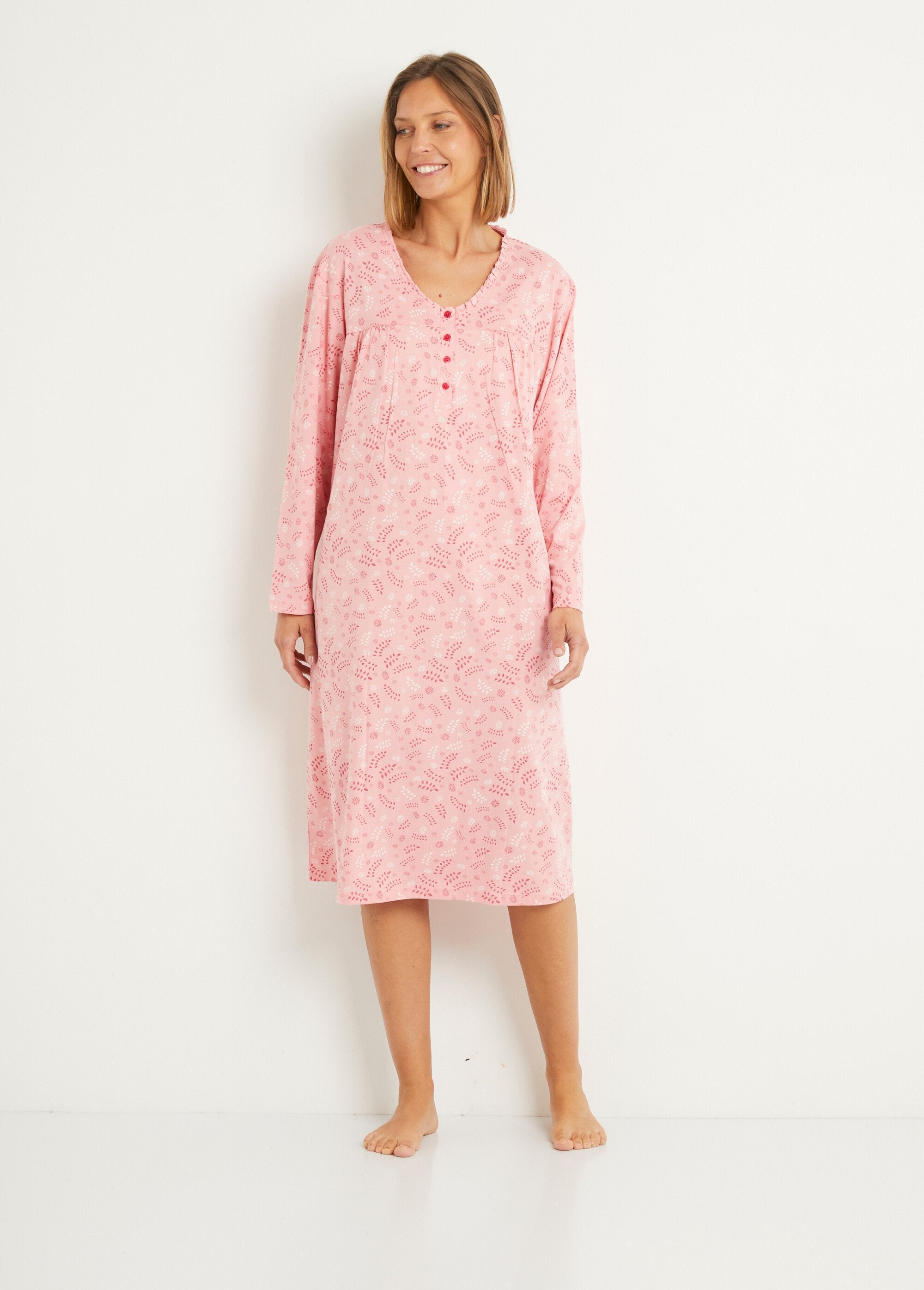 Cotton_button-down_nightdress_large_sizes_Pink_print_FA1_slim