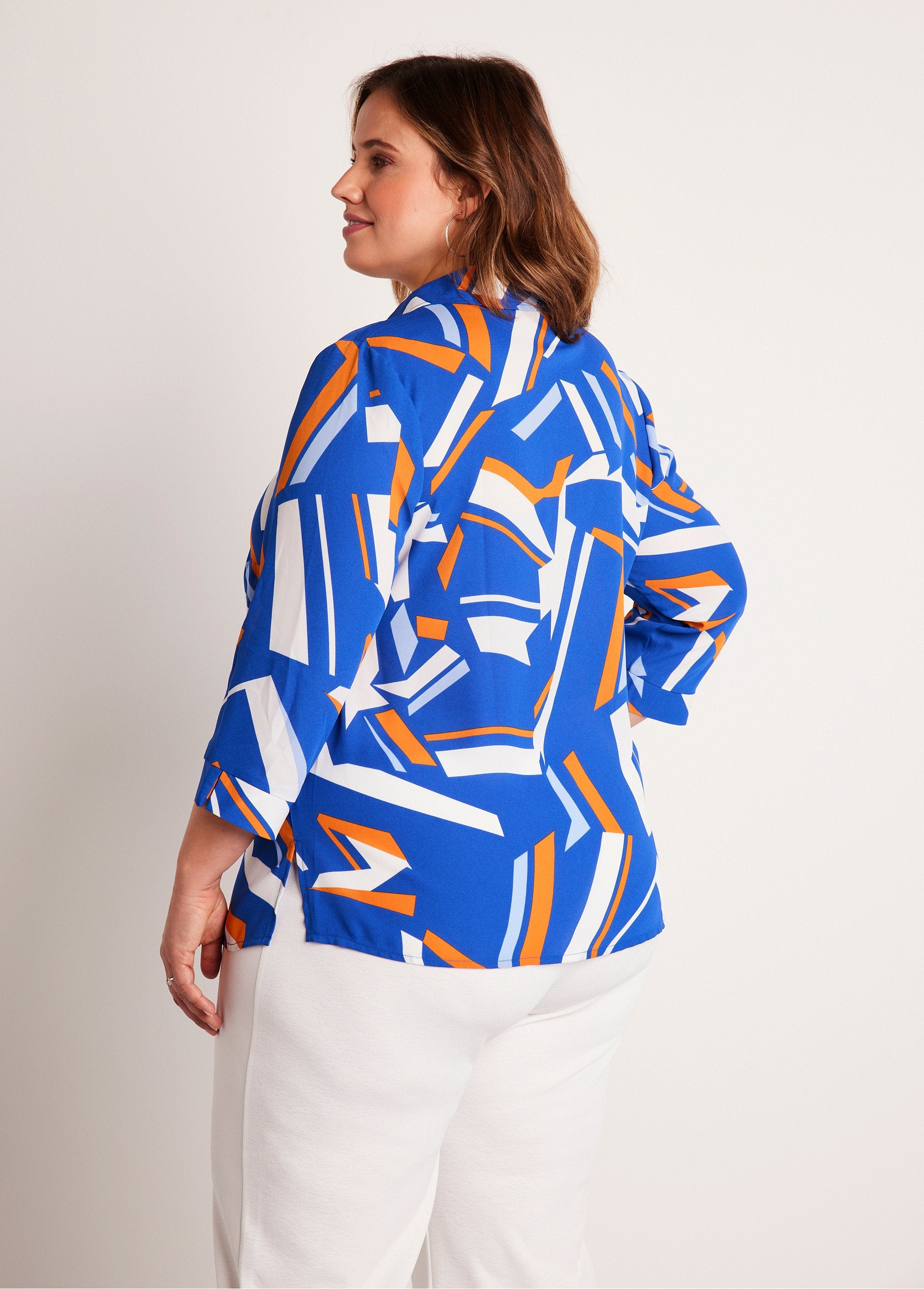 Straight_graphic_blouse_with_3/4_sleeves_Orange_Imp_DO1_curvy