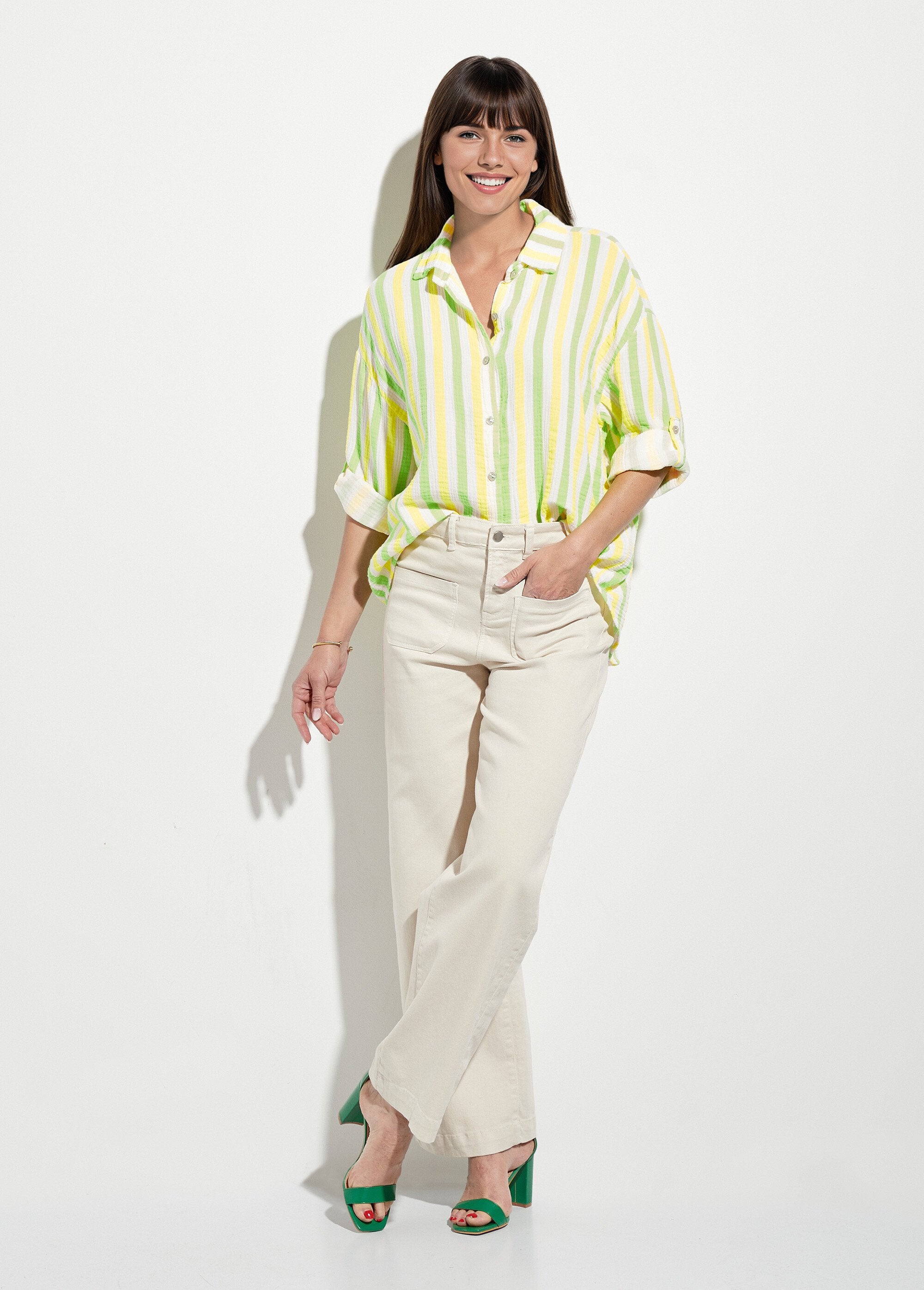 Cotton_gauze_blouse_with_fluorescent_stripes_Yellow_and_green_SF1_slim