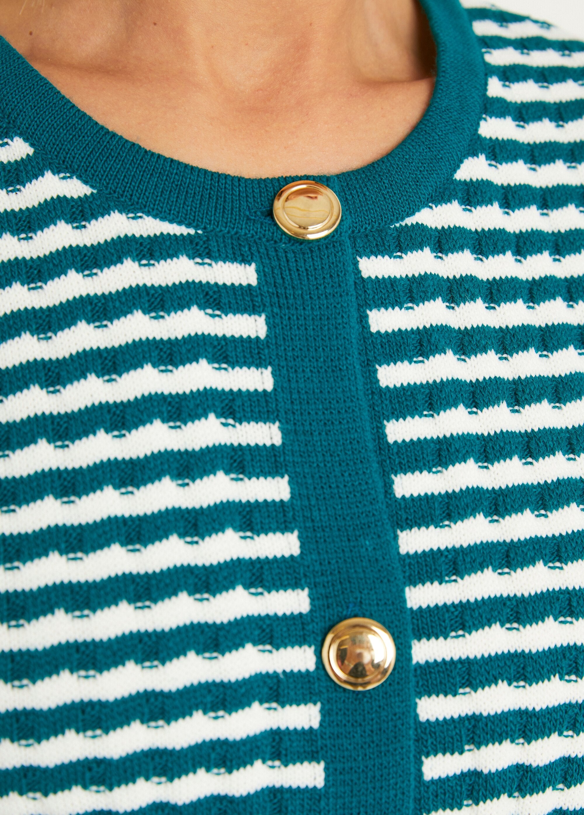 Striped_button-down_cardigan_with_round_collar_and_gold_buttons_Duck_and_ecru_DE3_slim