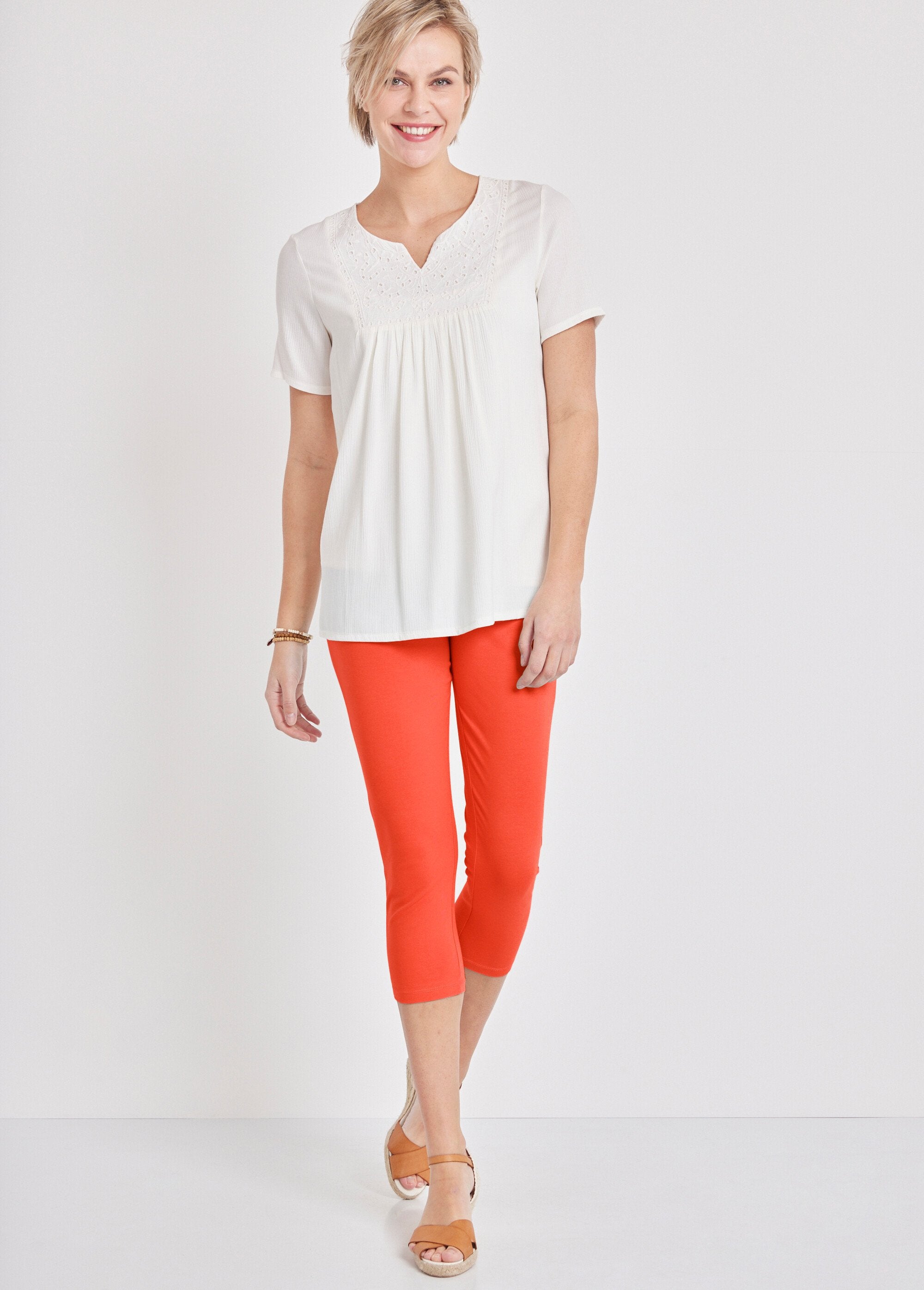 Short_plain_or_printed_cotton_leggings_Plain_coral_SF1_slim