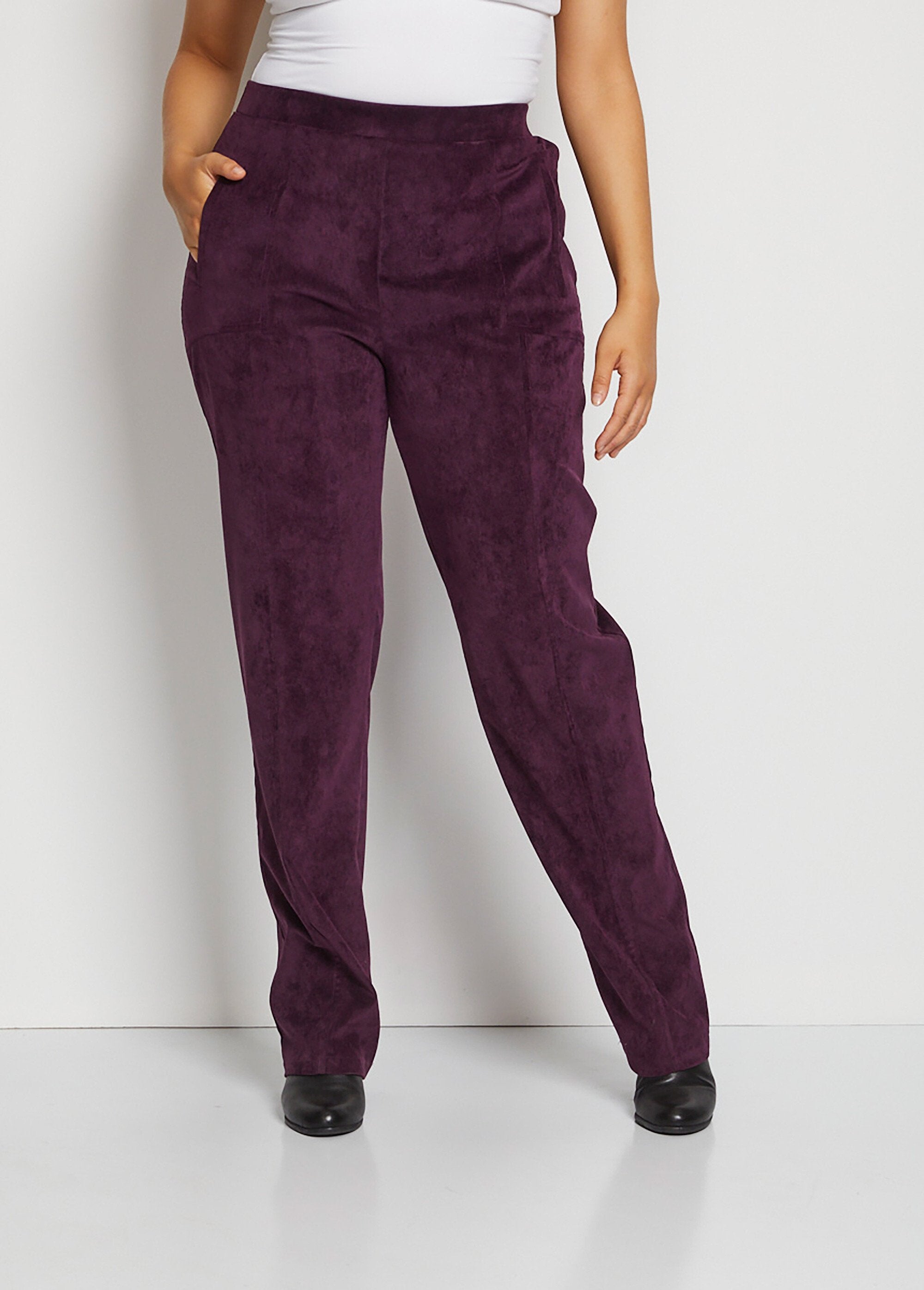 Straight_pants_with_elasticated_waist_and_milleraies_velvet_Plum_FA1_curvy