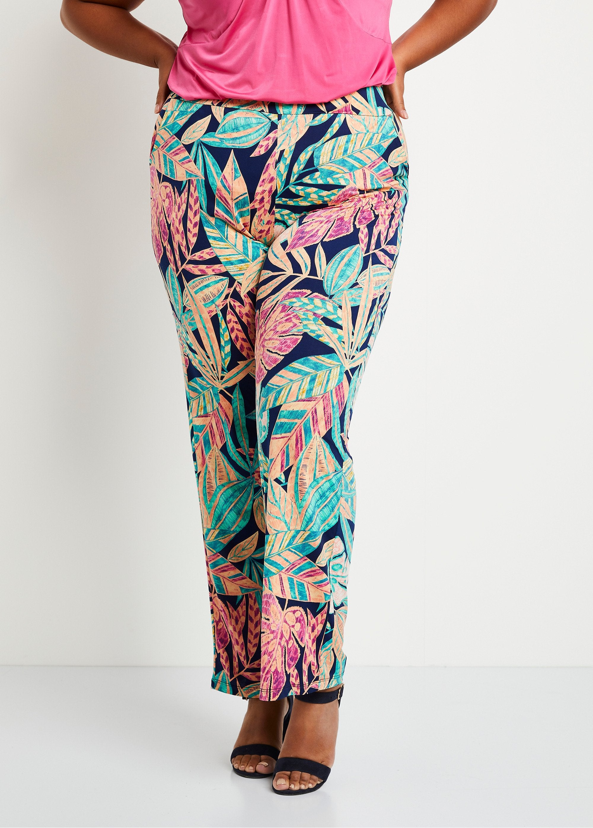 Wide_foliage_elasticated_belt_pants_Green_and_pink_FA2_curvy