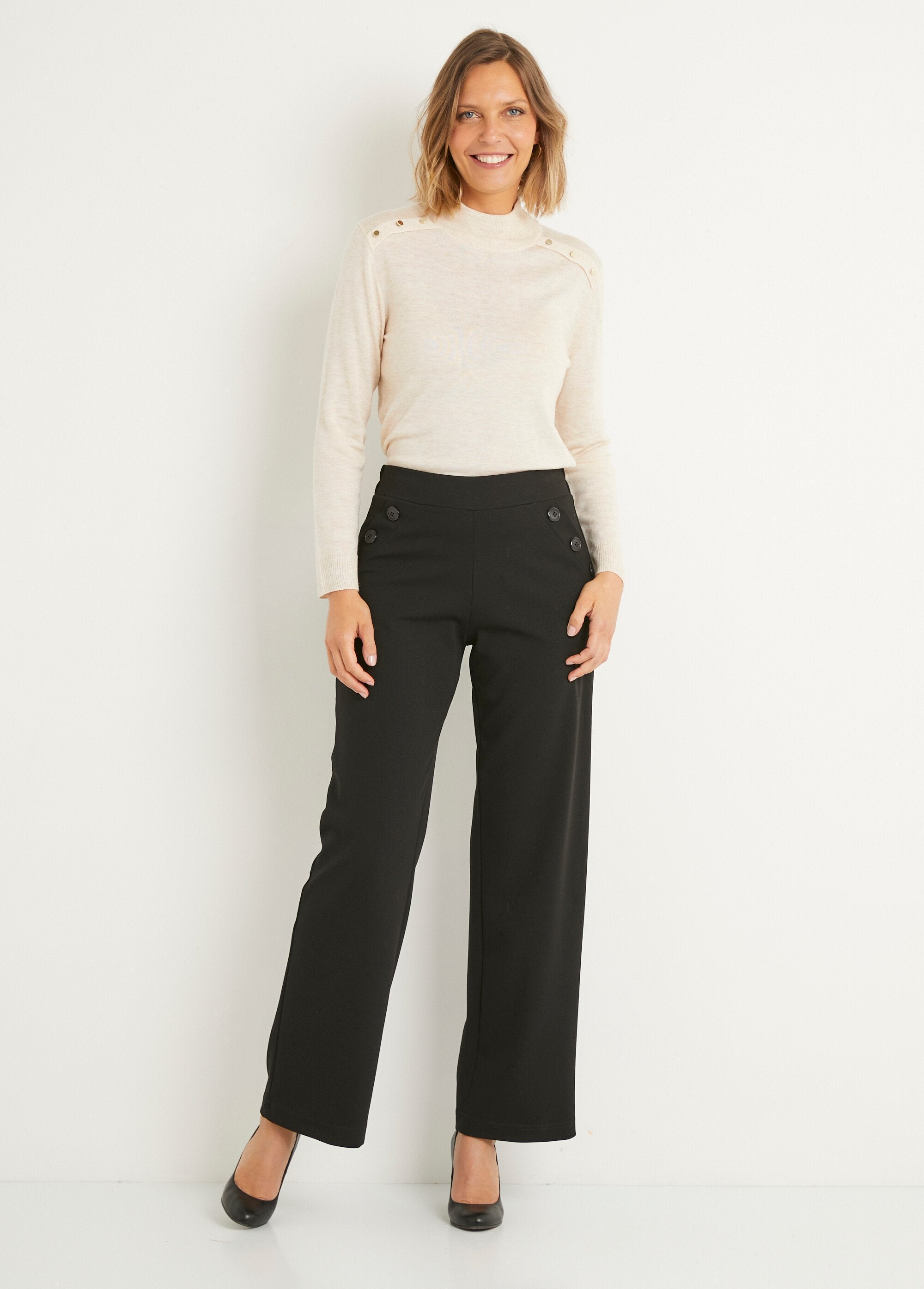 Semi-elasticated_wide-leg_pants,_plain_Black_SF1_slim