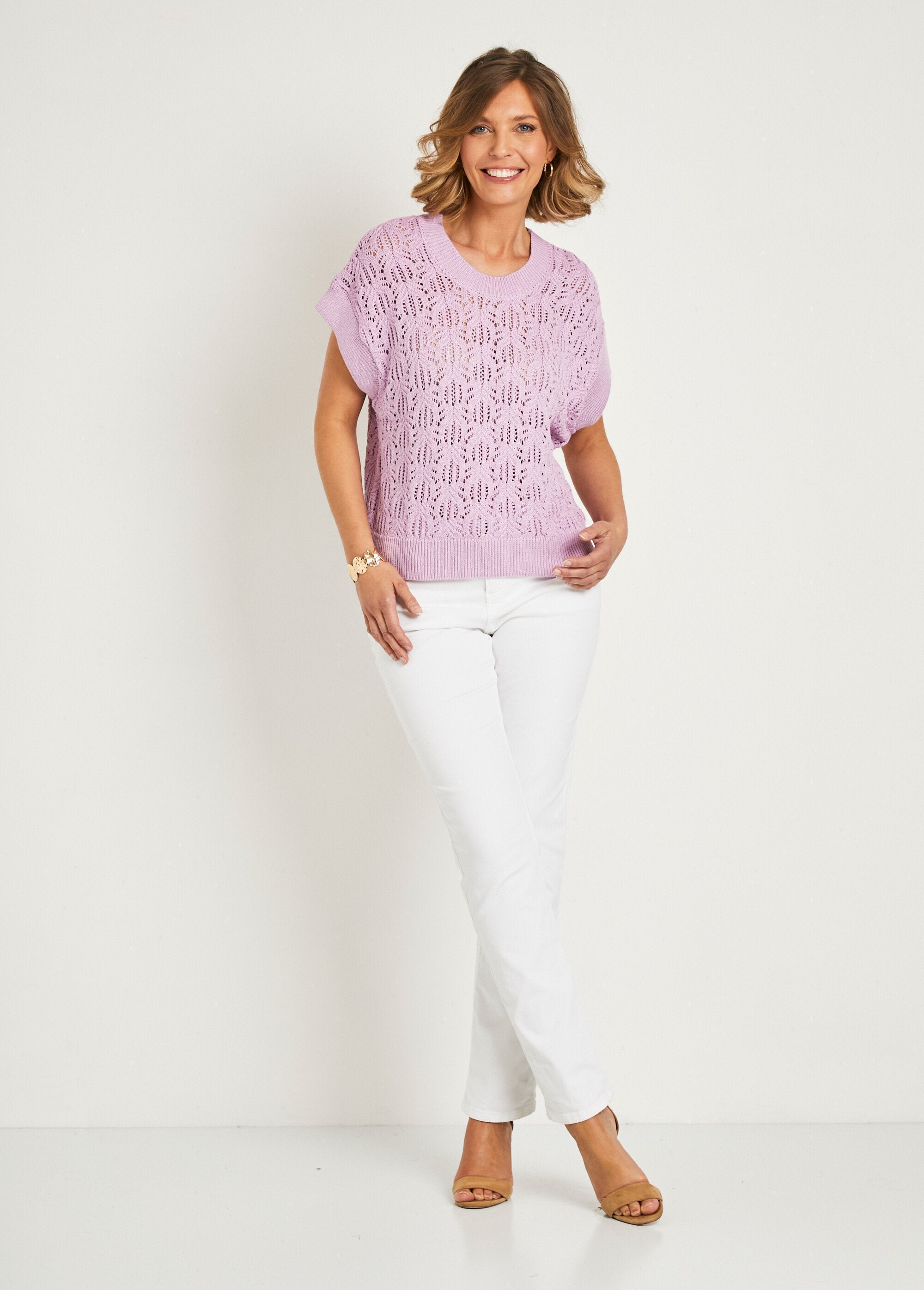 Short-sleeved_openwork_knit_sweater_Lilac_SF1_slim