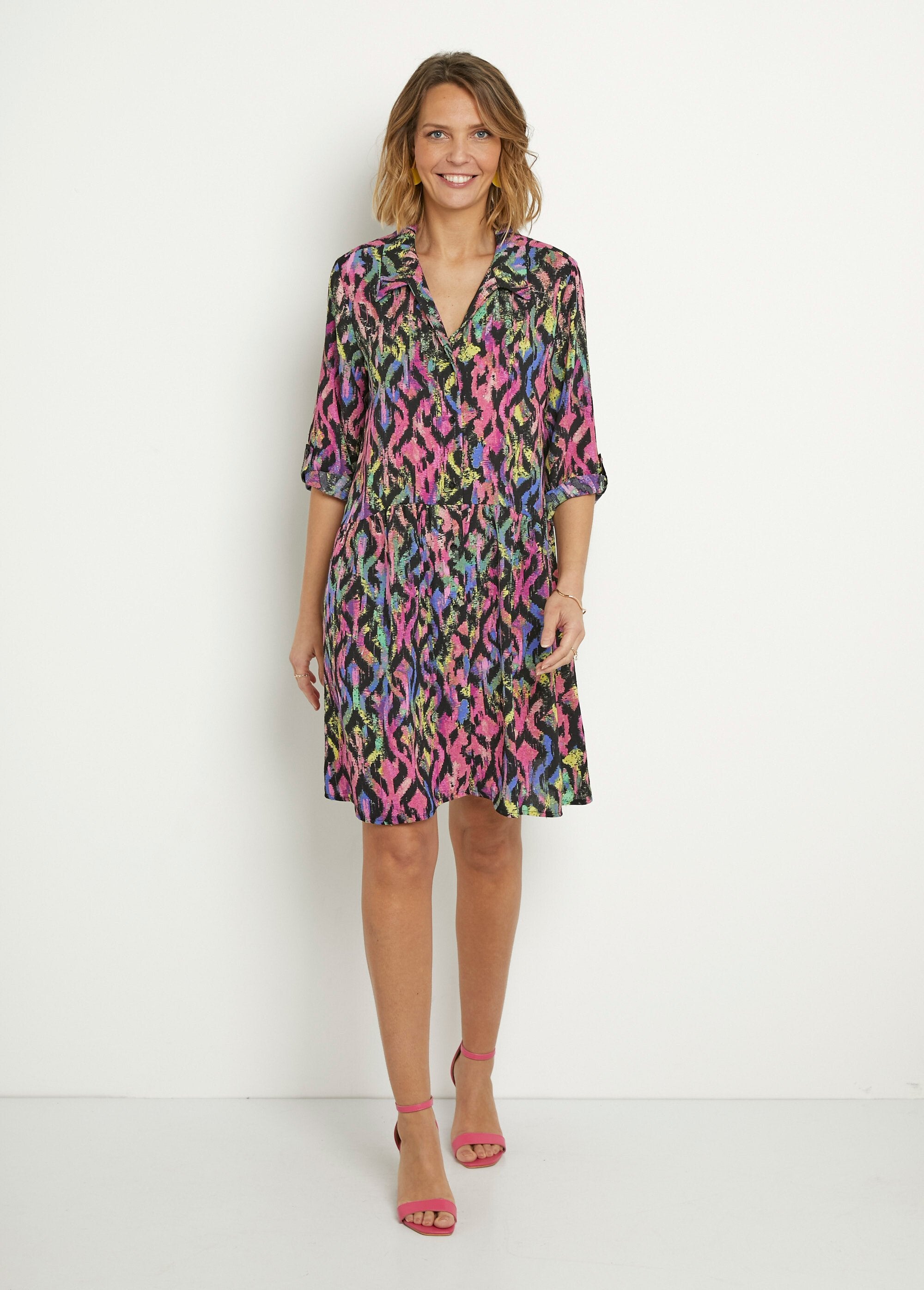 Printed_shirt_dress_with_metallic_details_Multicolor_FA1_slim