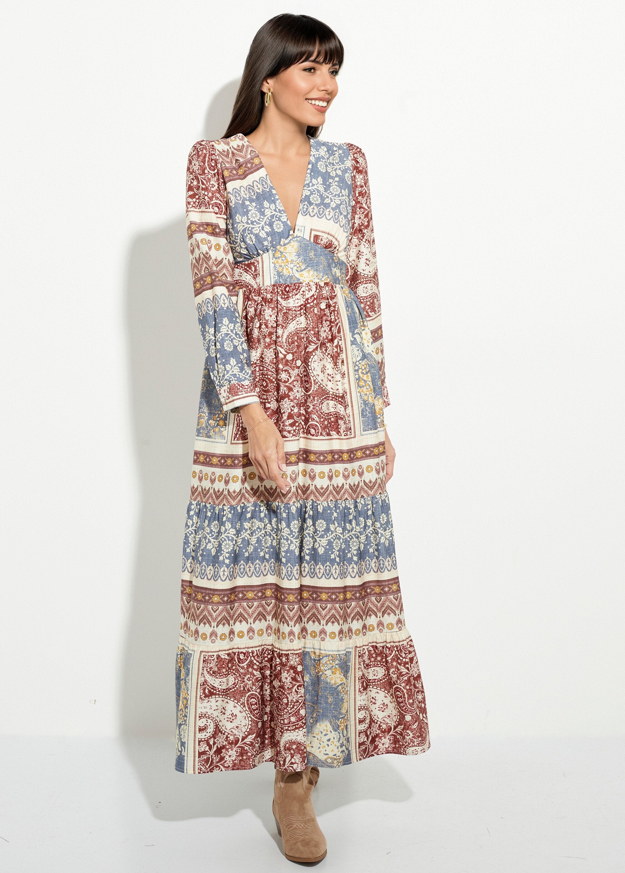 Long_tiered_dress_with_patchwork_pattern_Blue_and_beige_FA1_slim