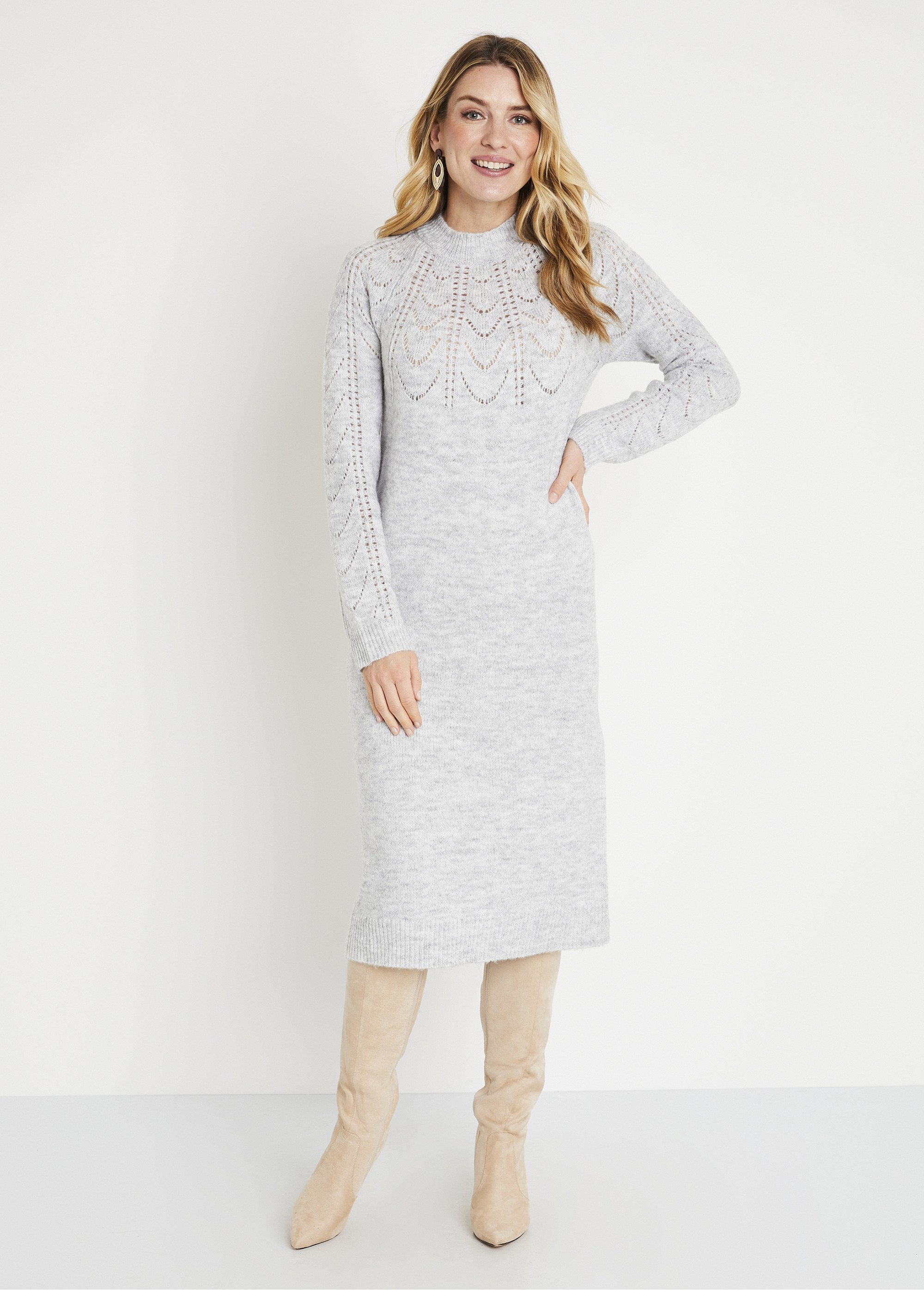 Short_openwork_knit_sweater_dress_round_neck_Light_gray_china_FA1_slim