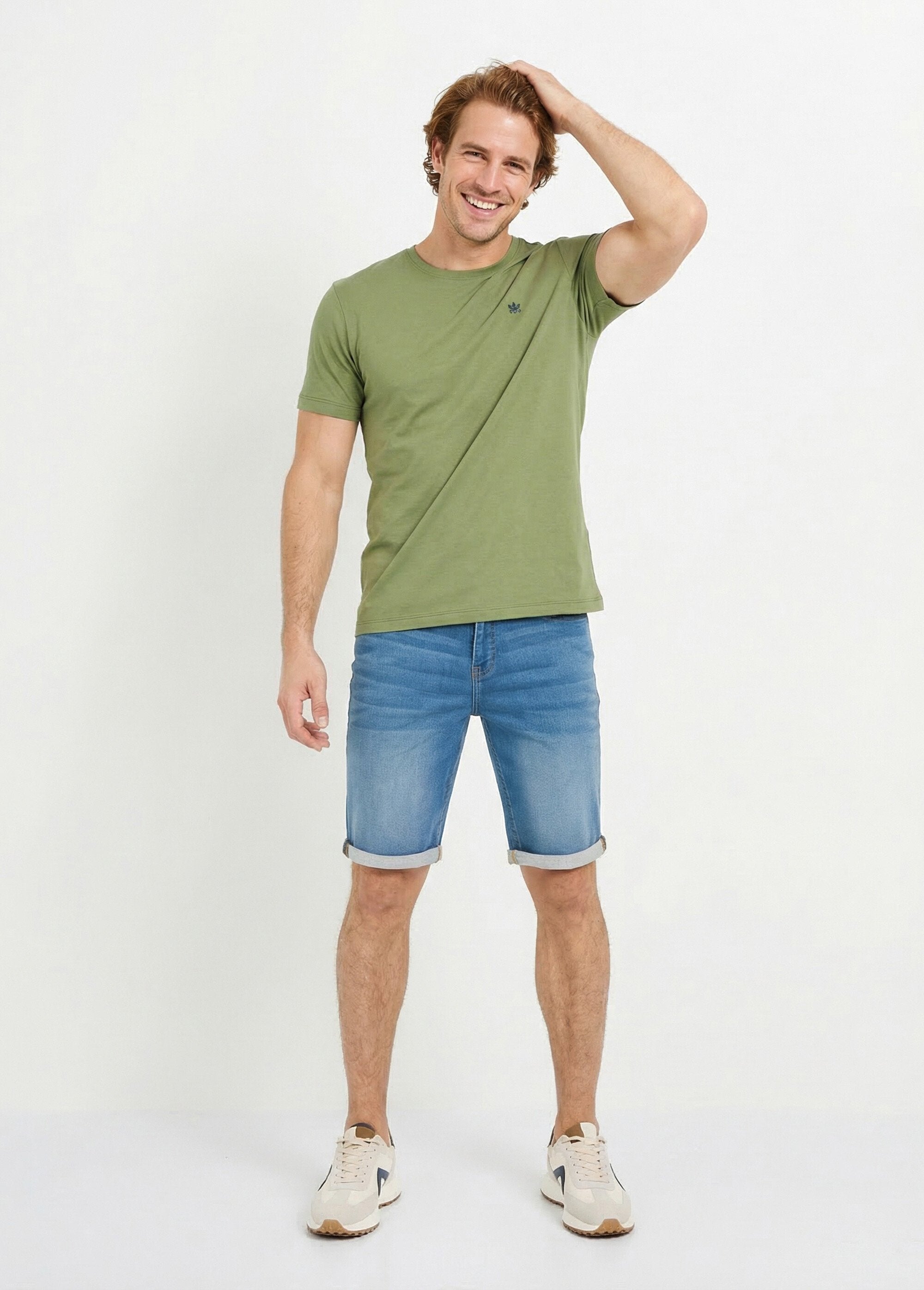 Embroidered_round-neck_short-sleeved_T-shirt_Khaki_SF1_slim