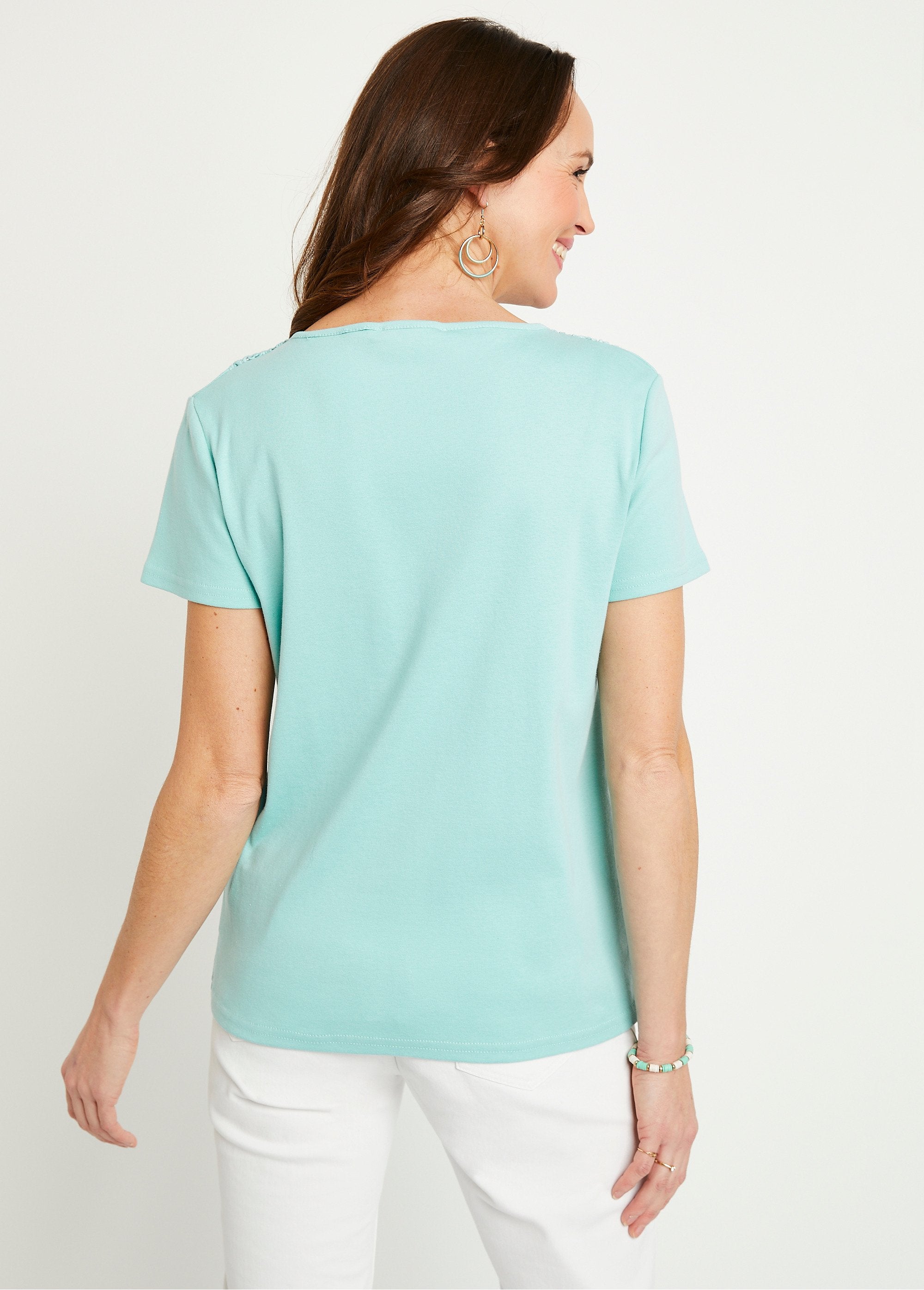 Short-sleeved_plain_cotton_macramé_t-shirt_Aqua_DO1_slim