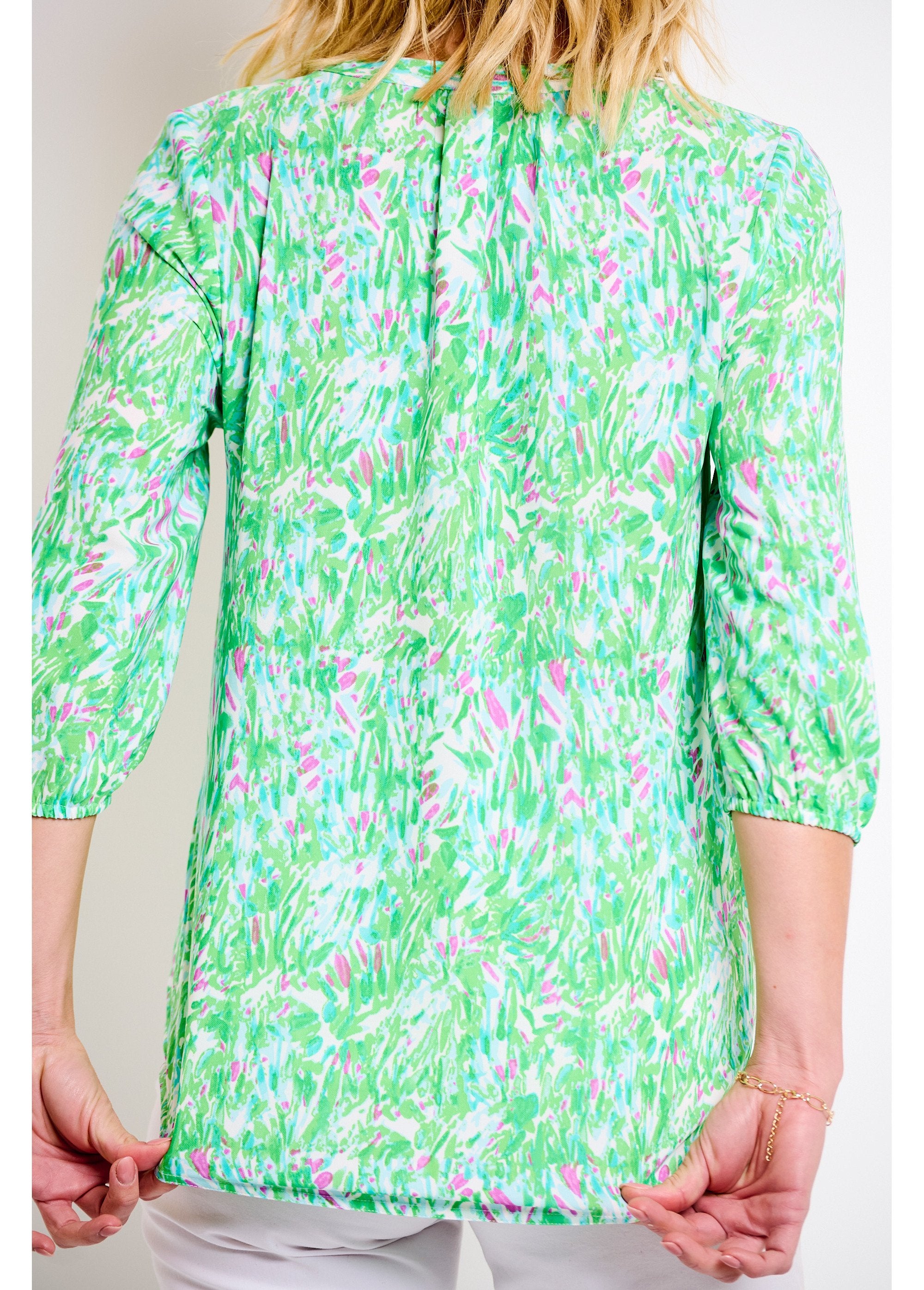 Loose_long_printed_tunic_with_3/4_sleeves_Green_print_DO2_slim