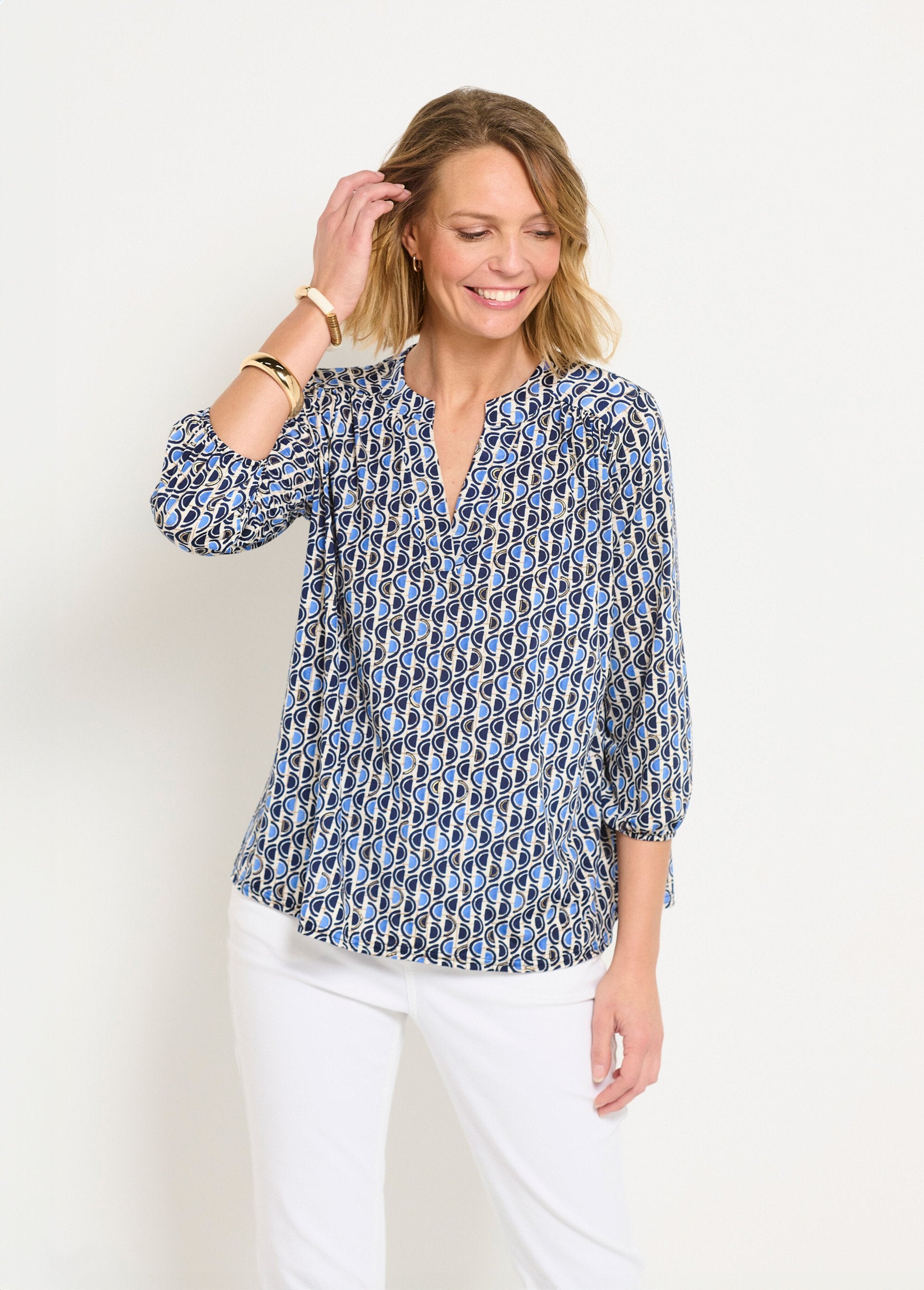 Graphic_pattern_mesh_tunic_with_3/4_sleeves_Blue_FA1_slim