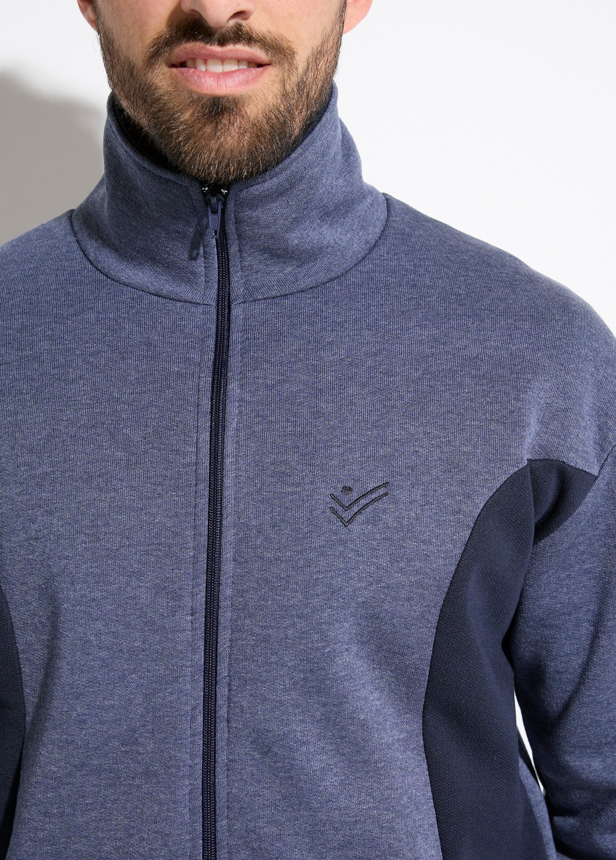 Veste_de_détente_zippée_molleton_coton_bicolore_Bleu_grise_et_marine_DE1_slim