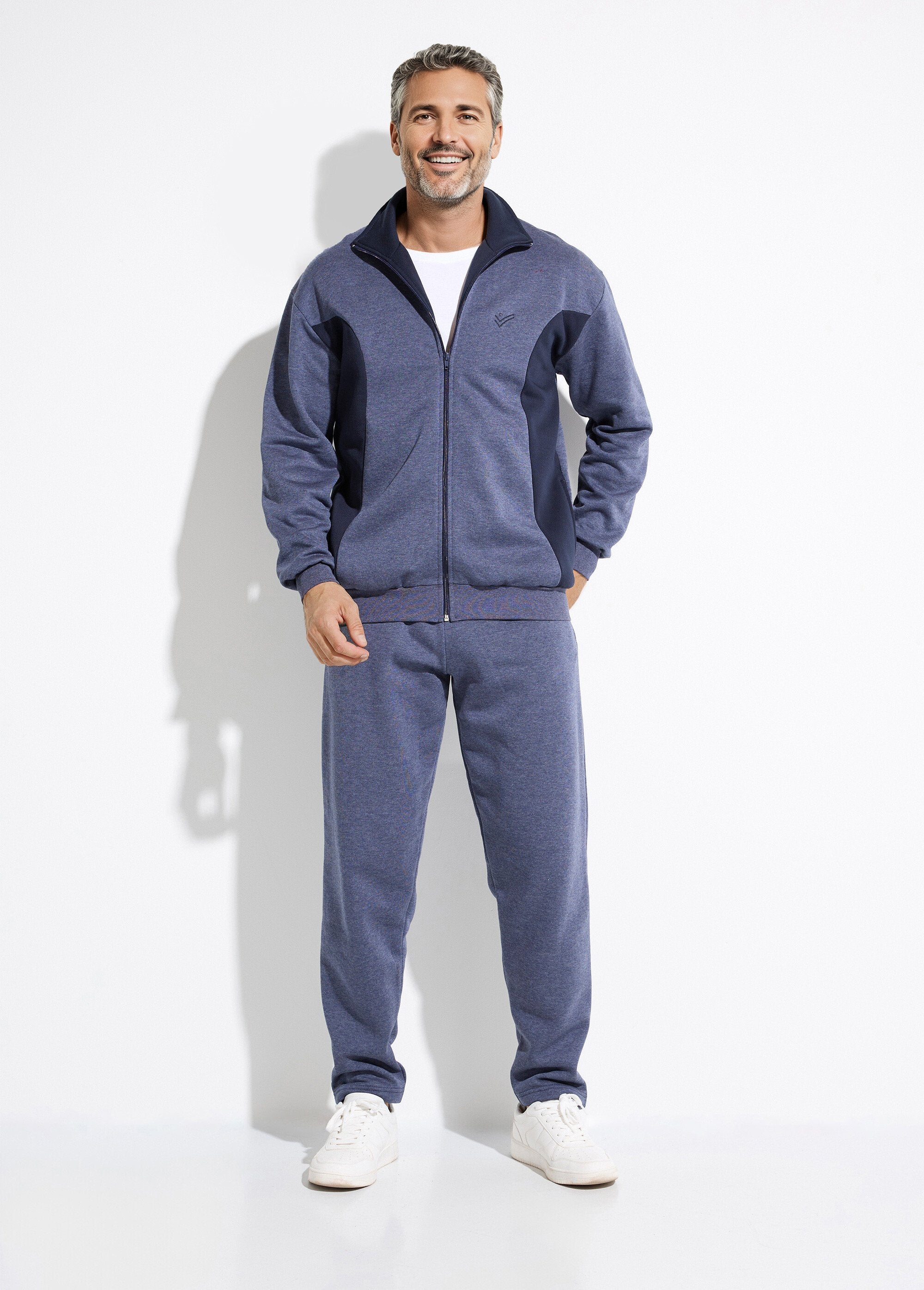 Veste_de_détente_zippée_molleton_coton_bicolore_Bleu_grise_et_marine_SF1_slim